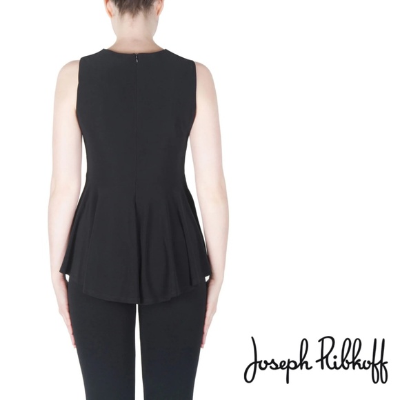 Like New Joseph Ribkoff Black Top Peplum Hem Silver Embellished Neckline Size 12 - Picture 5 of 15